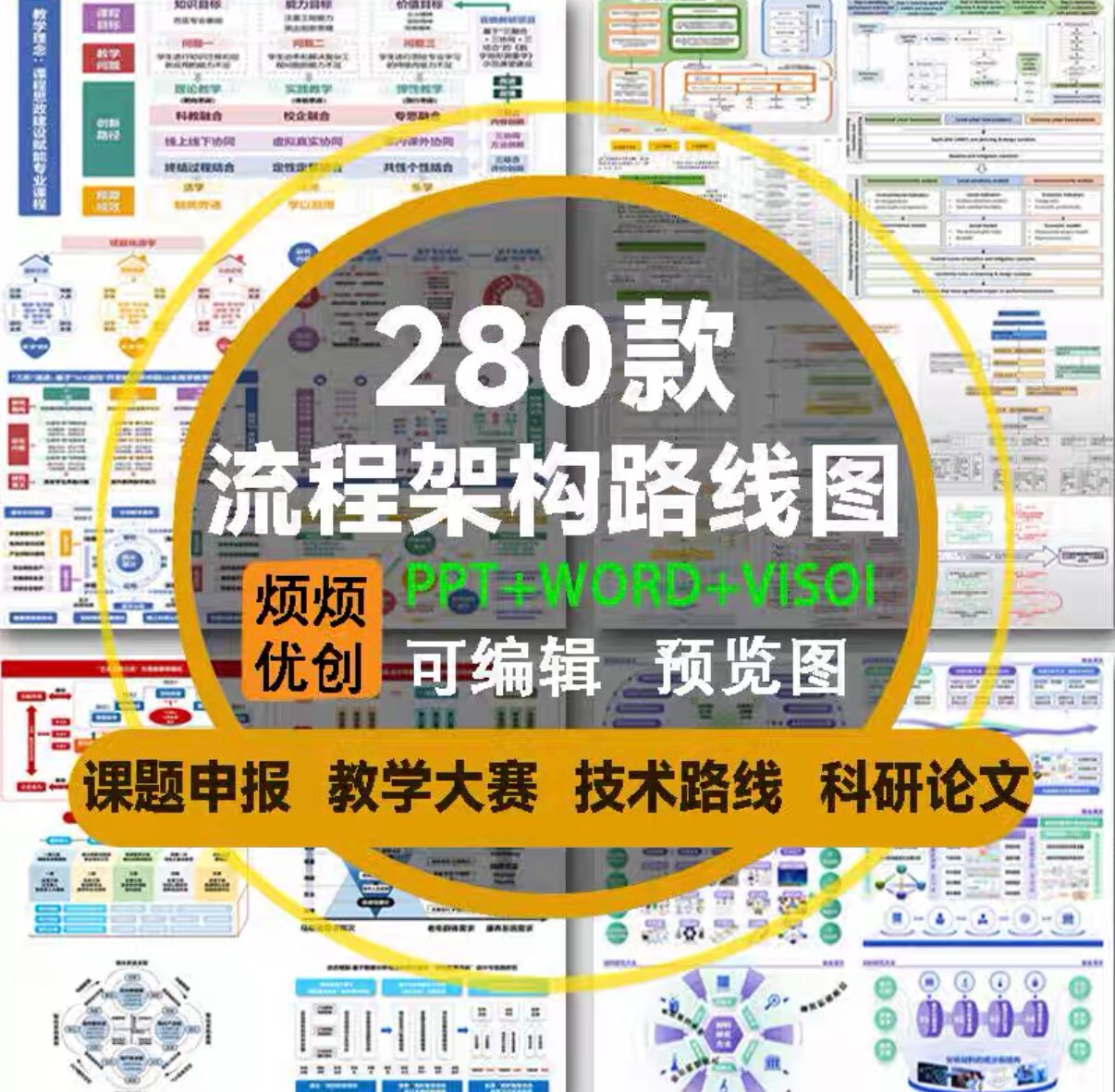 课题申报框架构图教学思政科研绘图技术路线visoi流程图ppt模板-料星球资源社